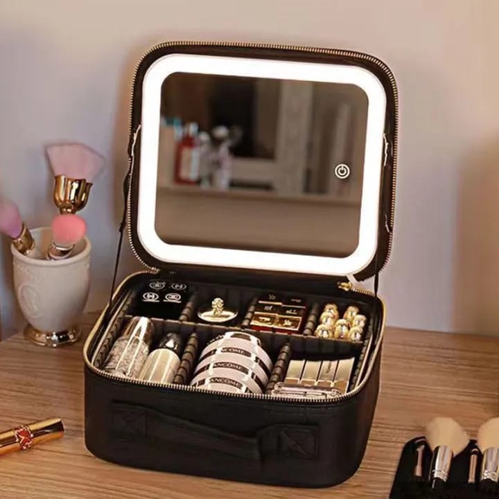 GLAMOUR VANITY Makeup Organizer with LED HD Mirror
